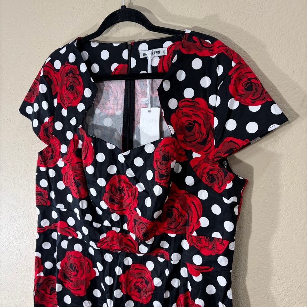 NWT Grace Karin Rose Polka Dot Rockabilly Pinup Retro Party Bodycon Dress 3XL - Picture 3 of 11